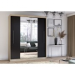 Peegliga riidekapp RICO (204 cm) sonoma tamm / must + peegel