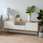 Telerilaud HELENA WHITE sahtli ja 2 uksega 150x40xH55cm, materjal: MDF, v&auml;rvus: naturaalne / valge