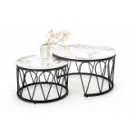 FORMOSA komplekt 2 diivanilauda, valge marmor/must (2p=1tk)