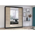 Peegliga riidekapp RICO 204 cm must / sonoma tamm