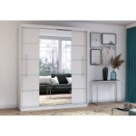 Peegliga riidekapp RICO (204 cm) valge + peegelvalge LED profiil 200