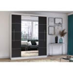 Peegliga riidekapp Idzczak RICO 204 cm Valge Must + Peegel