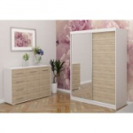 Riidekapp VISTA 05 + Kummut FRIDA 01 valge / sonoma tamm + peegel