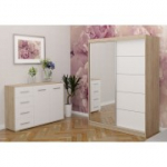 Riidekapp VISTA 05 + kummut FRIDA 01 sonoma tamm / valge + peegel