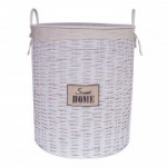 Puidust kaanega pesukorv MAX, D43xH50cm, kangas, v&auml;rvus: valge, kangaga
