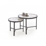 FATIMA kahe diivanilaua komplekt, valge marmor / must