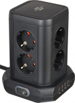 Pikendusjuhe 2,0m 8-pesa + 4 USB pesa H05VV-F3G1.5, must, torn