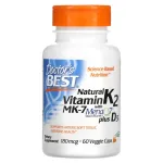 Looduslik vitamiin K2 MK7 koos MenaQ7 pluss D3, 180mcg - 60 kapslit - Doctor's Best