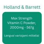 Max Strength C-vitamiini pulber, 2000 mg &ndash; 567 g &ndash; Holland & Barrett