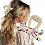 ECARLA juukseklamber Cat XL 8x6cm kreemjas p&auml;rlmutter SP368