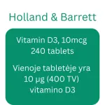D3-vitamiin, 10 mcg &ndash; 240 tabletti &ndash; Holland & Barrett