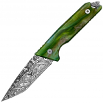Takumitak Bloodstrike Damascus/Olive Fikseeritud teraga nuga
