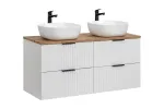 Comad Adel White Smile riputatavate vannitoakappide komplekt koos t&ouml;&ouml;pinnaga ja kahe eraldi seisva valamuga, 120 cm, valge