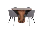 Bianca Round Dining Table - Walnut / Black Veneer+Velvet Stitches Chair - Black / Grey Micro Fibre_4