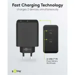 USB-C kahepesaline kiirlaadija, 35 W PD, must, 2x USB-C