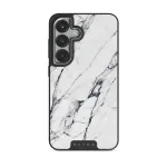 Satin White - Marble Samsung Galaxy S25 Plus Case, Elite Dark (Magnetic) / Silver