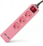 ENTAC toitepistikupesa 2 USB-A ja 3 pistikupesaga, 1,5 m, roosa