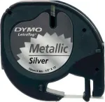 LetraTAG Tape 12mm x4m black on silver