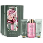 &bdquo;Grace Cole Rose & Peony&ldquo; vannitoa hoolduskomplekt (roosid ja pioonid) &ndash; kehahoolduse kinkekomplekt metallkarbis (4 tk)