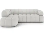 Tontano corner sofa with sleeping function and electrically extendable seat, white velour, left-hand side, Modern, White