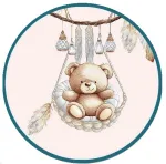 Bedding set - 6  parts - 120/90/360 - BEAR in BASKET - PINK