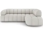 Tontano corner sofa with sleeping function and electrically extendable seat, white boucl&eacute;, right-hand side, Modern, White