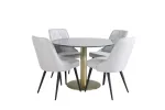 Estelle Round Dining Table &oslash;106 H75 - Black / Brass+Velvet Deluxe Dining Chair - Black Legs - Light Grey Fabric_4