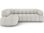 Tontano corner sofa with sleeping function and electrically extendable seat, white boucl&eacute;, left-hand side, Modern, White