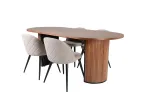 Bianca Oval Dining Table , Walnut Black Veneer+Velvet Stitches Chair , Black Beige Fabric (Polyester linen )_4