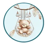 Bedding set - 6  parts - 120/90/360 - BEAR in BASKET - BLUE