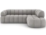 Tontano corner sofa with sleeping function and electrically extendable seat, gray boucl&eacute;, right-hand side, Modern, Gray