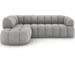 Tontano corner sofa with sleeping function and electrically extendable seat, gray boucl&eacute;, left-hand side, Modern, Gray