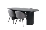 Bianca Oval Dining Table - Black / Black Veneer+Velvet Stitches Chair - Black / Grey Micro Fibre_4