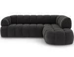 Tontano corner sofa with sleeping function and electrically extendable seat, dark gray boucl&eacute;, left-hand side, Modern, Dark Gray