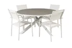 Parma Table &oslash; 140 - White/Grey - Santorini Arm Chair (Stackable) - White Alu / White Textilene 4