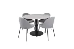 Estelle Round Dining Table &oslash;106 H75 - White / Black+Wrinkles Dining Chair - Black Legs - Grey Velvet_4