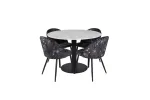 Estelle Round Dining Table &oslash;106 H75 - White / Black+Velvet Dining Chair - Black Flower fabric_4