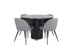 Bianca Round Dining Table - Black / Black Veneer+Velvet Stitches Chair - Black / Grey Micro Fibre_4