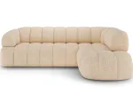 Tontano corner sofa with sleeping function and electrically extendable seat, light beige chenille, right-hand, Modern, Beige