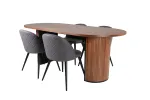 Bianca Oval Dining Table , Walnut Black Veneer+Velvet Stitches Chair , Black Grey Micro Fibre_4