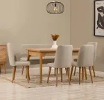 Pikendatav s&ouml;&ouml;gilaua ja toolide komplekt (6 osa), Hanah Home, Atlandi m&auml;nd, kreemjas, 130 x 76 x 80