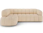 Tontano corner sofa with sleeping function and electrically extendable seat, light beige chenille, left-hand side, Modern, Beige