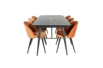 Gold Extention table - 180/220*85*H76 Black Veneer - Black legs - Brass details - Velvet Dining Chair - Orange / Black 4