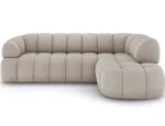 Tontano corner sofa with sleeping function and electrically extendable seat, beige boucl&eacute;, right-hand, Modern, Beige