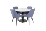 Estelle Dining Table round 106cm White marble / Black Legs - Plaza Dining Chair - Black Legs - Blue Fabric 4