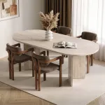 Pikendatav s&ouml;&ouml;gilaua ja toolide komplekt (5 osa), Hanah Home, travertiin, p&auml;hklipuu, pruun, 180 x 75 x 90