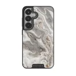 Snowstorm - Grey Marble Samsung Galaxy S25 Case, Elite Dark (Magnetic) / Silver