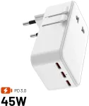 &bdquo;Fixed&ldquo; v&otilde;rgulaadija GaN-adapteritega USB-C, USB-A, 45 W, &bdquo;Voyager Slim&ldquo; (FIXCT45-3C1A-WH)