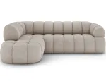 Tontano corner sofa with sleeping function and electrically extendable seat, beige boucl&eacute;, left-hand side, Modern, Beige