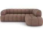Tontano corner sofa with sleeping function and electrically extendable seat, brown plush, right-hand, Modern, Brown